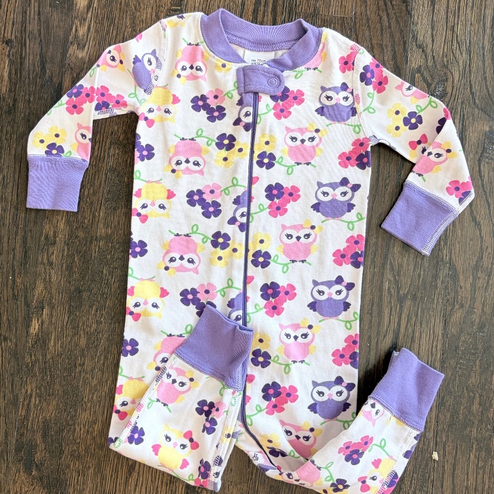 Hanna Andersson sz 9-18m owl pajamas onesie girls